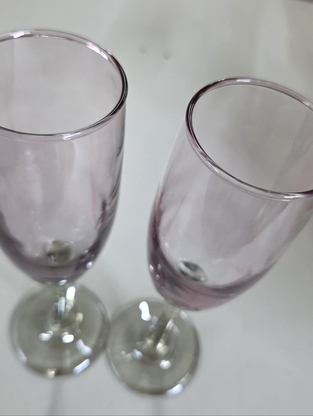 Vintage Pink Ombre Champagne Flutes Glass Set of 2 Smoke Grey Stem Celebrations - Picture 4 of 5